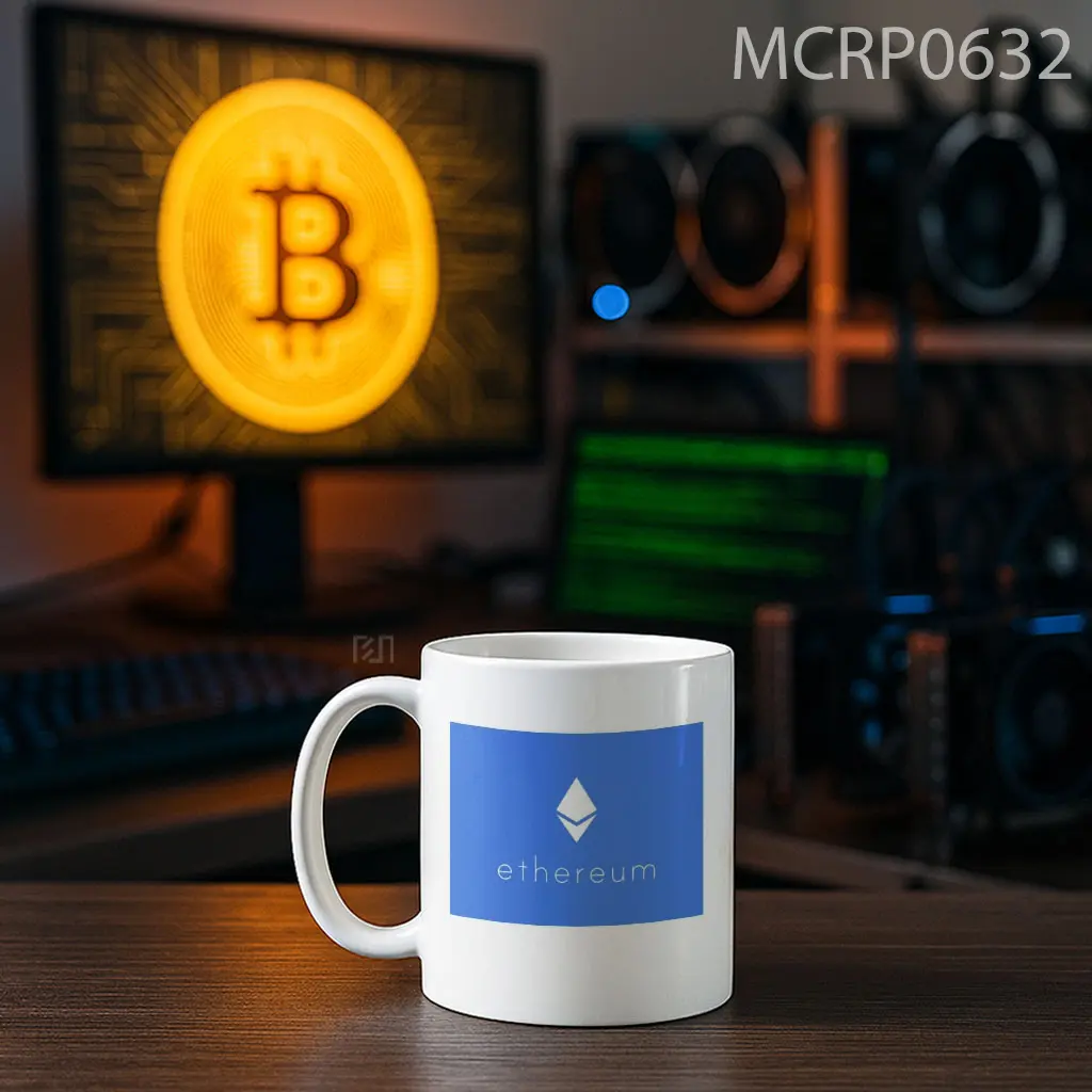 Ethereum White in Blue Trade Logo Mug - Sudut 2