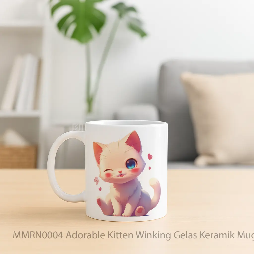 Adorable Kitten Winking Gelas Keramik Mug - Sudut 2