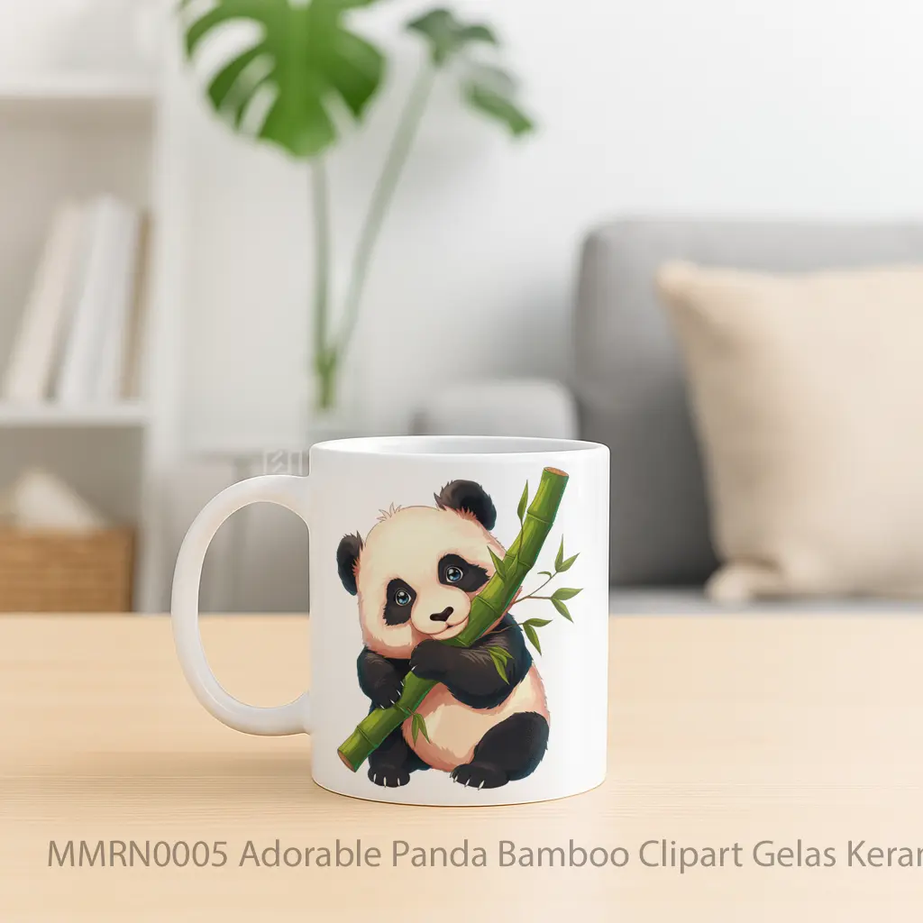 Adorable Panda Bamboo Clipart Gelas Keramik Mug - Sudut 2