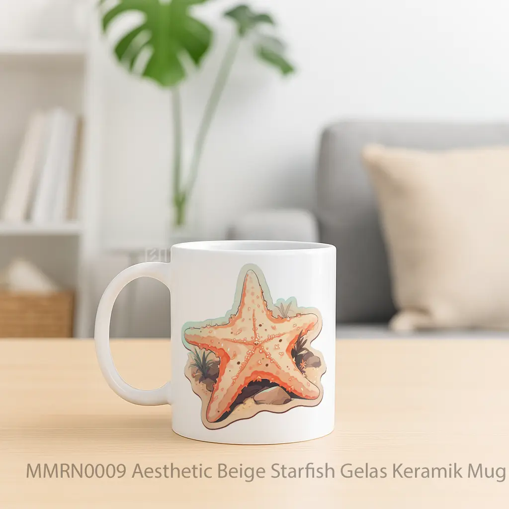 Aesthetic Beige Starfish Gelas Keramik Mug - Sudut 2