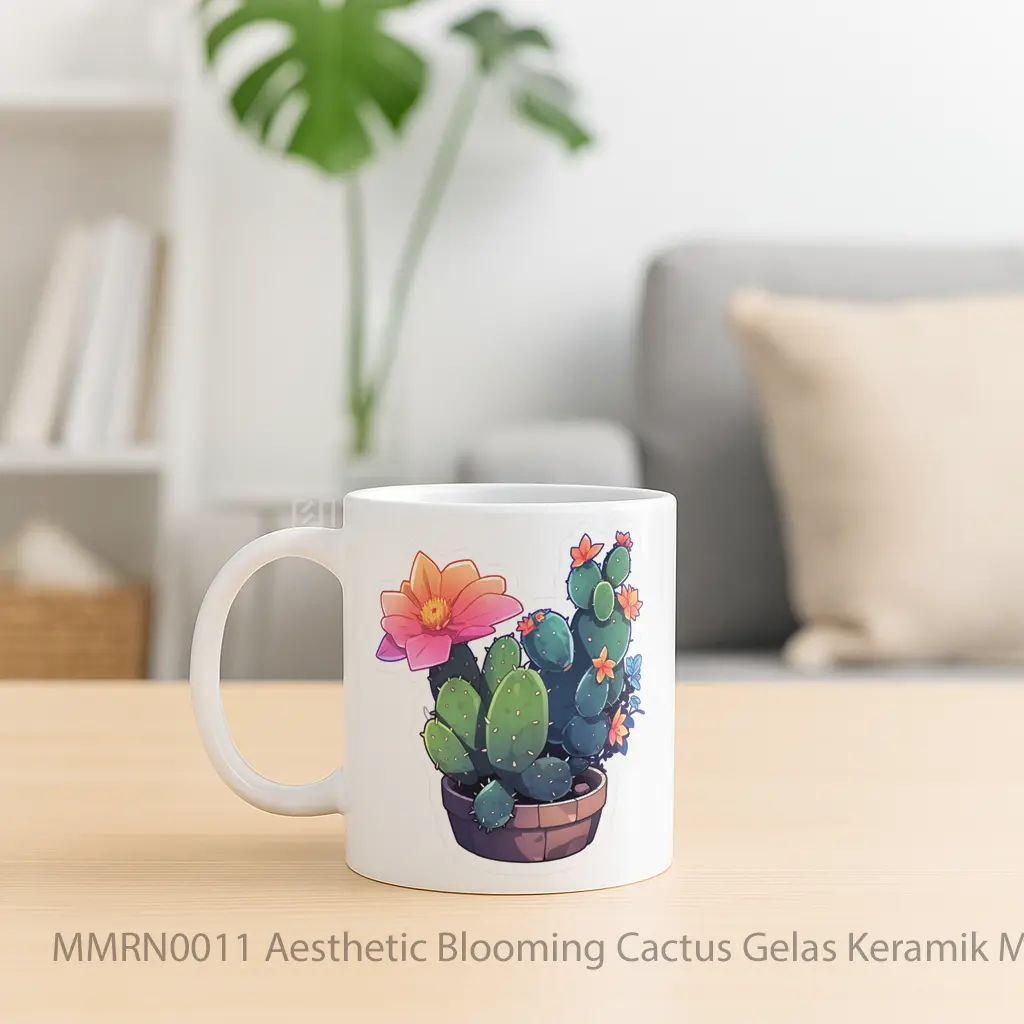 Aesthetic Blooming Cactus Gelas Keramik Mug - Sudut 2
