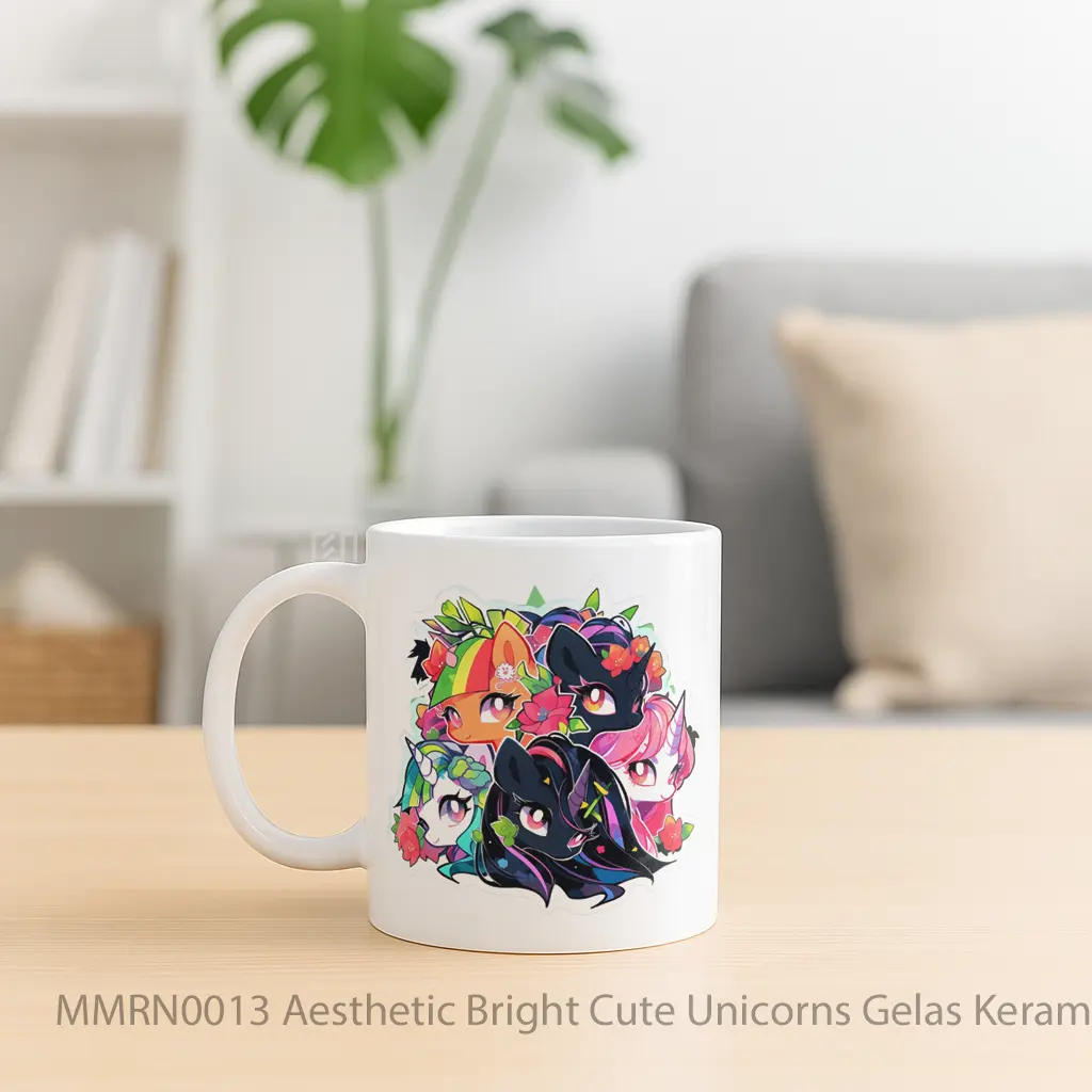 Aesthetic Bright Cute Unicorns Gelas Keramik Mug - Tampak Kanan