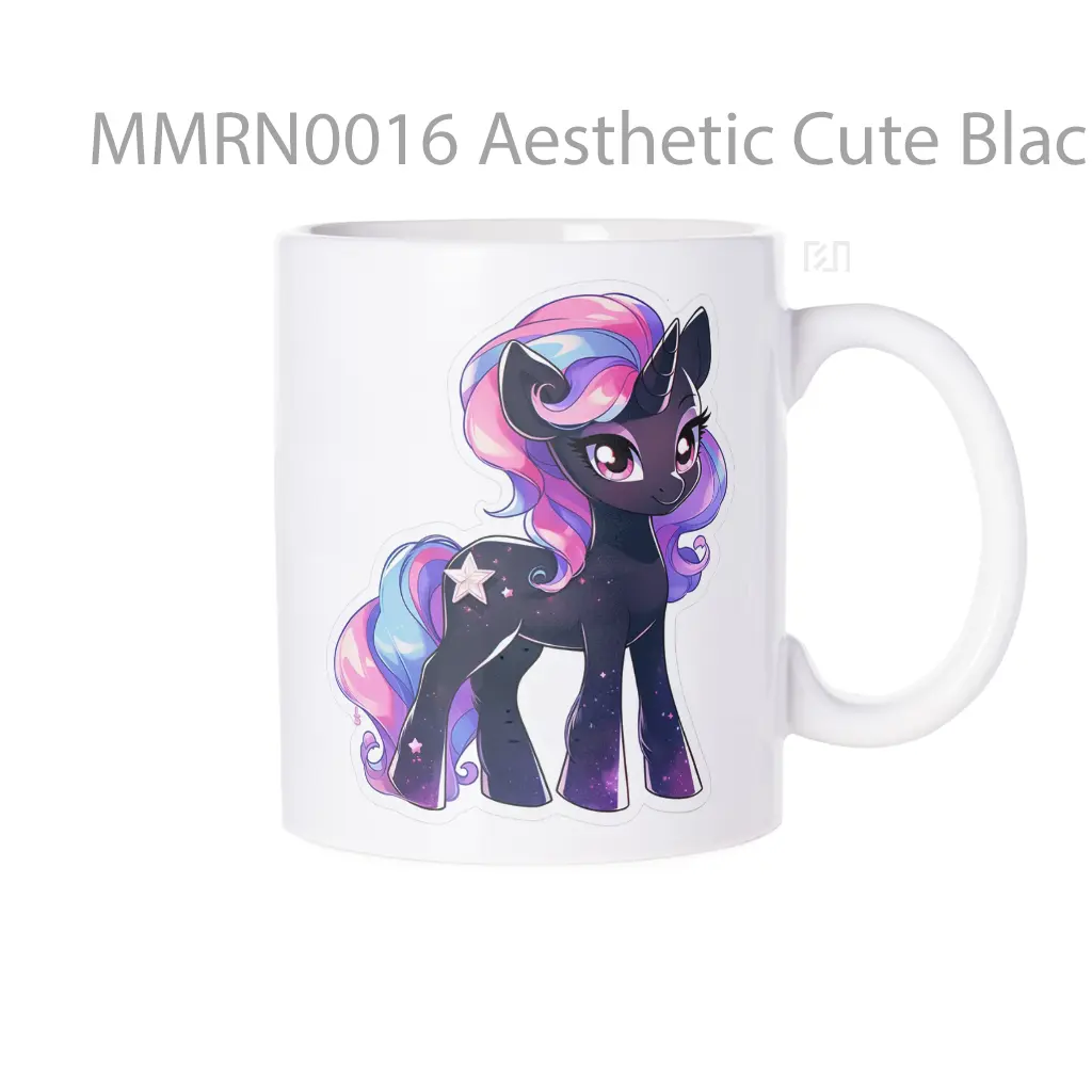 Aesthetic Cute Black Unicorn Gelas Keramik Mug