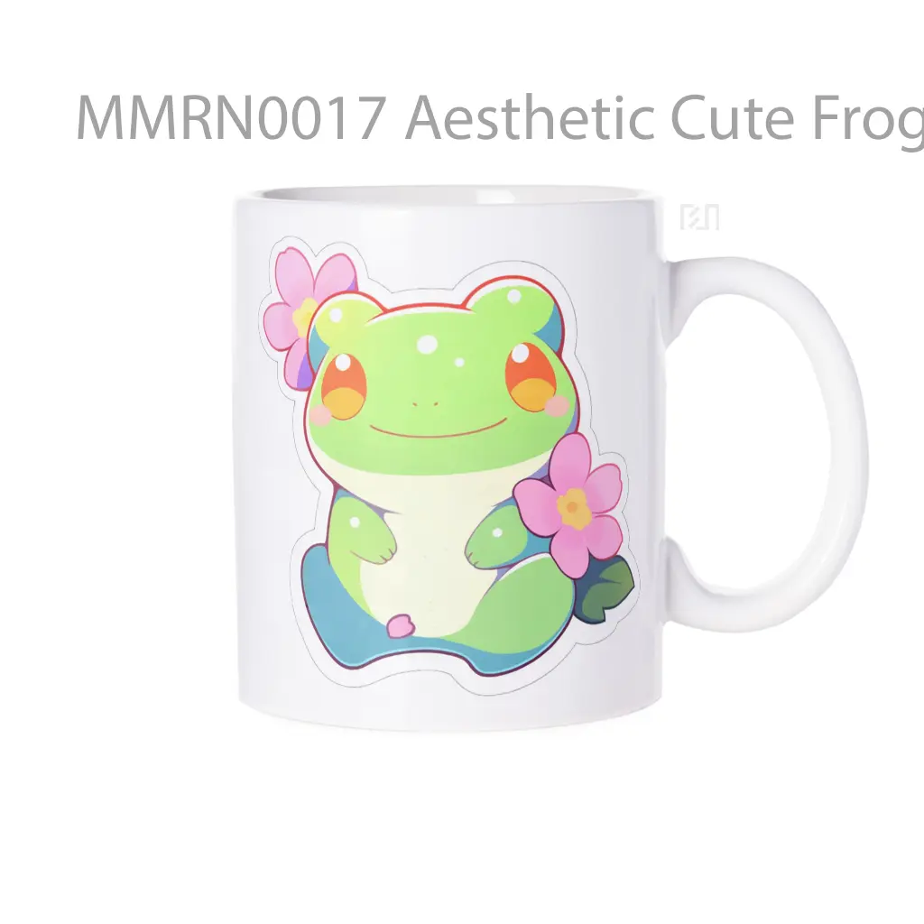 Aesthetic Cute Frog And Flowers Gelas Keramik Mug