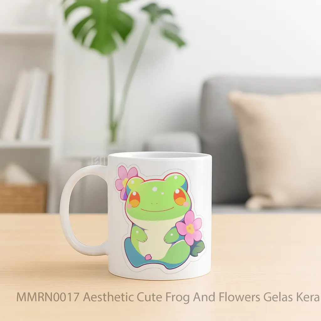 Aesthetic Cute Frog And Flowers Gelas Keramik Mug - Sudut 2