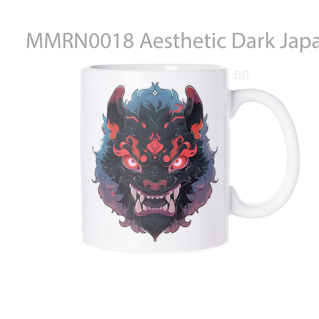 Aesthetic Dark Japanese Oni Mask Gelas Keramik Mug