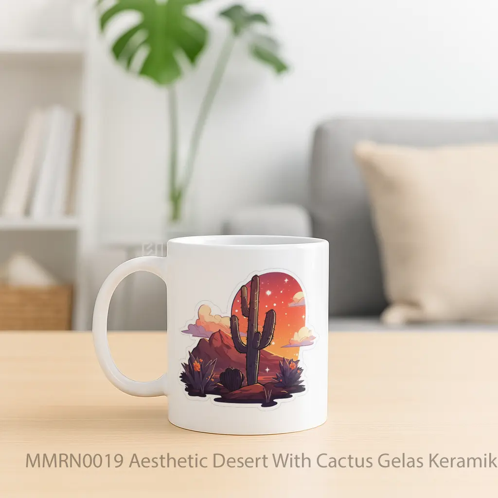 Aesthetic Desert With Cactus Gelas Keramik Mug - Sudut 2