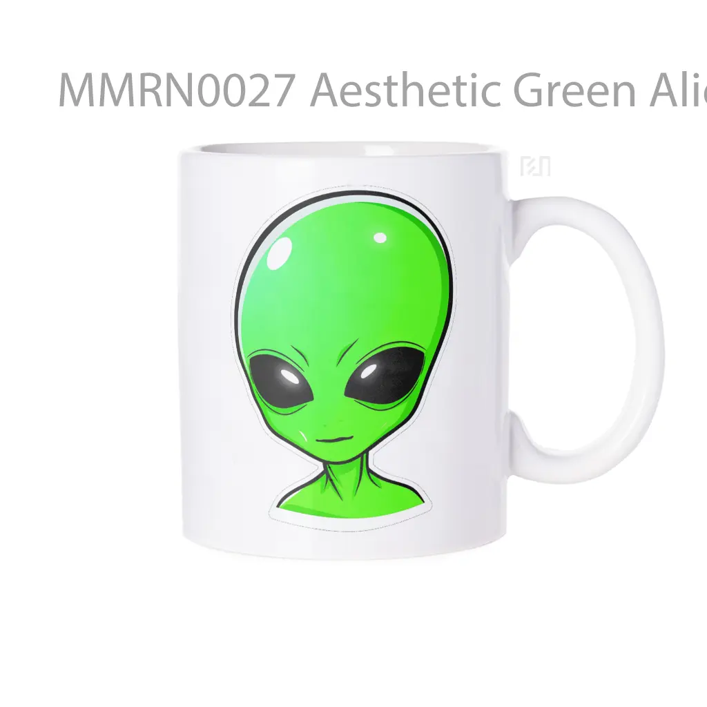 Aesthetic Green Alien Head Gelas Keramik Mug