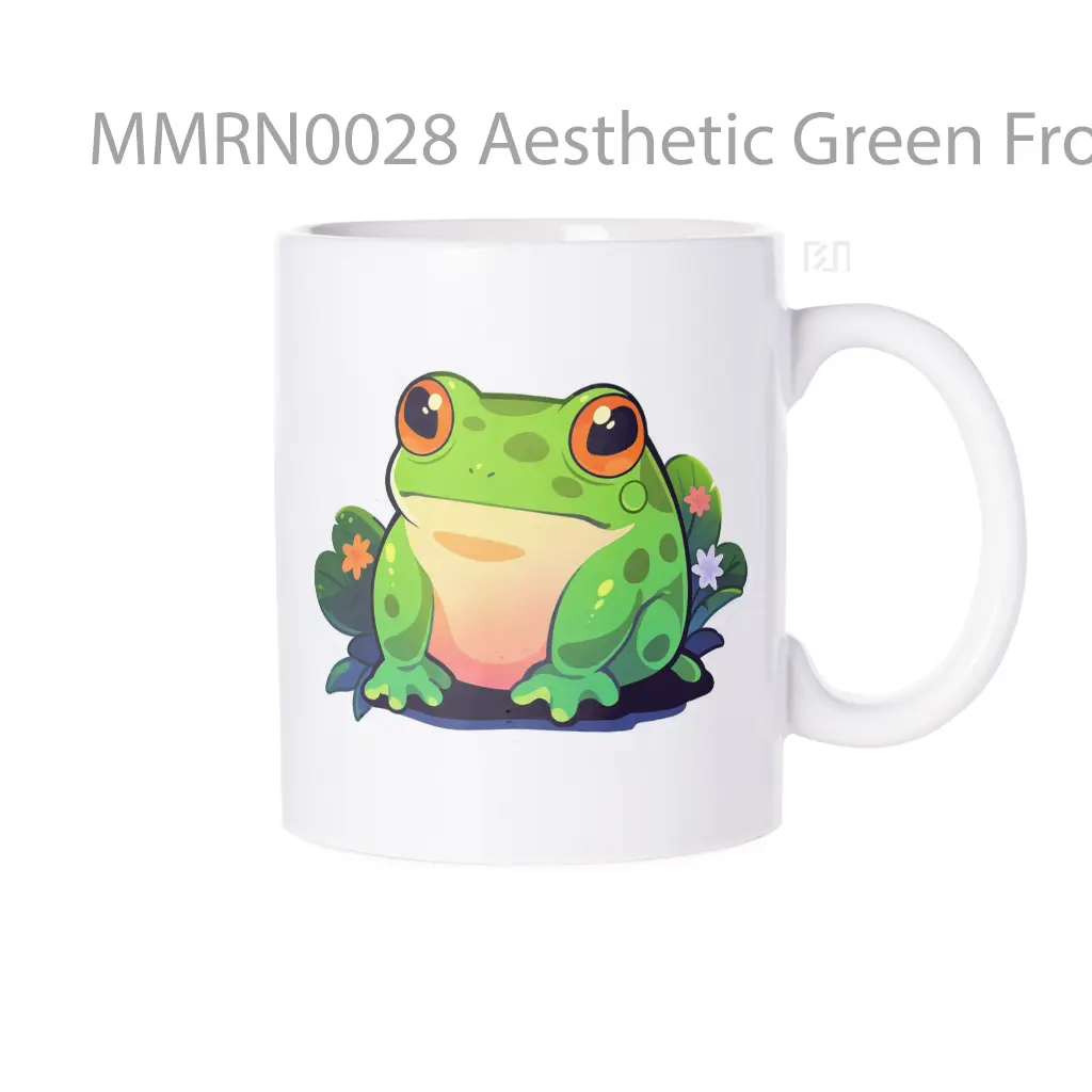 Aesthetic Green Frog On Leaves Gelas Keramik Mug