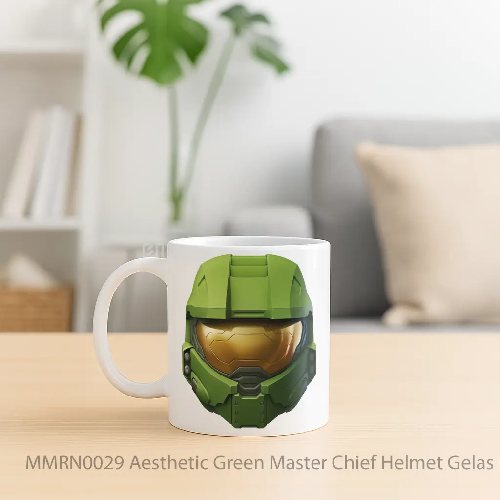 Aesthetic Green Master Chief Helmet Gelas Keramik Mug - Sudut 2