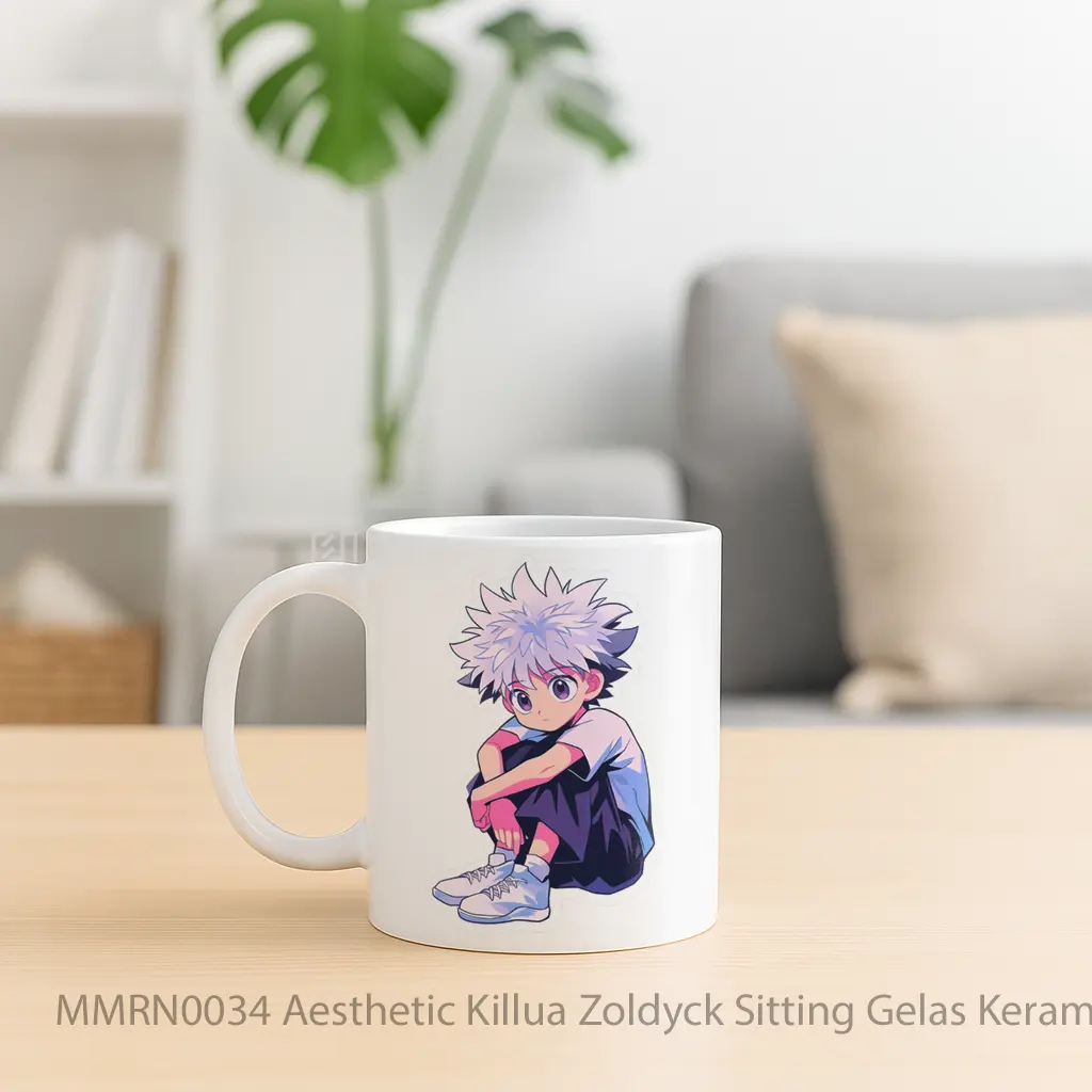 Aesthetic Killua Zoldyck Sitting Gelas Keramik Mug - Sudut 2
