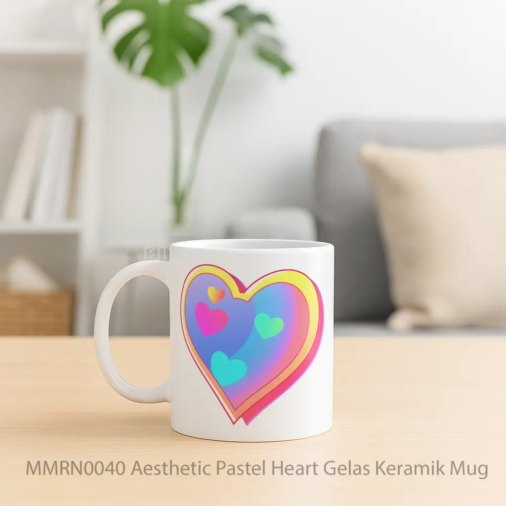 Aesthetic Pastel Heart Gelas Keramik Mug - Sudut 2