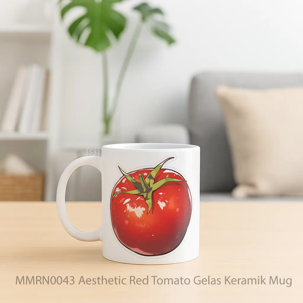 Aesthetic Red Tomato Gelas Keramik Mug - Sudut 2