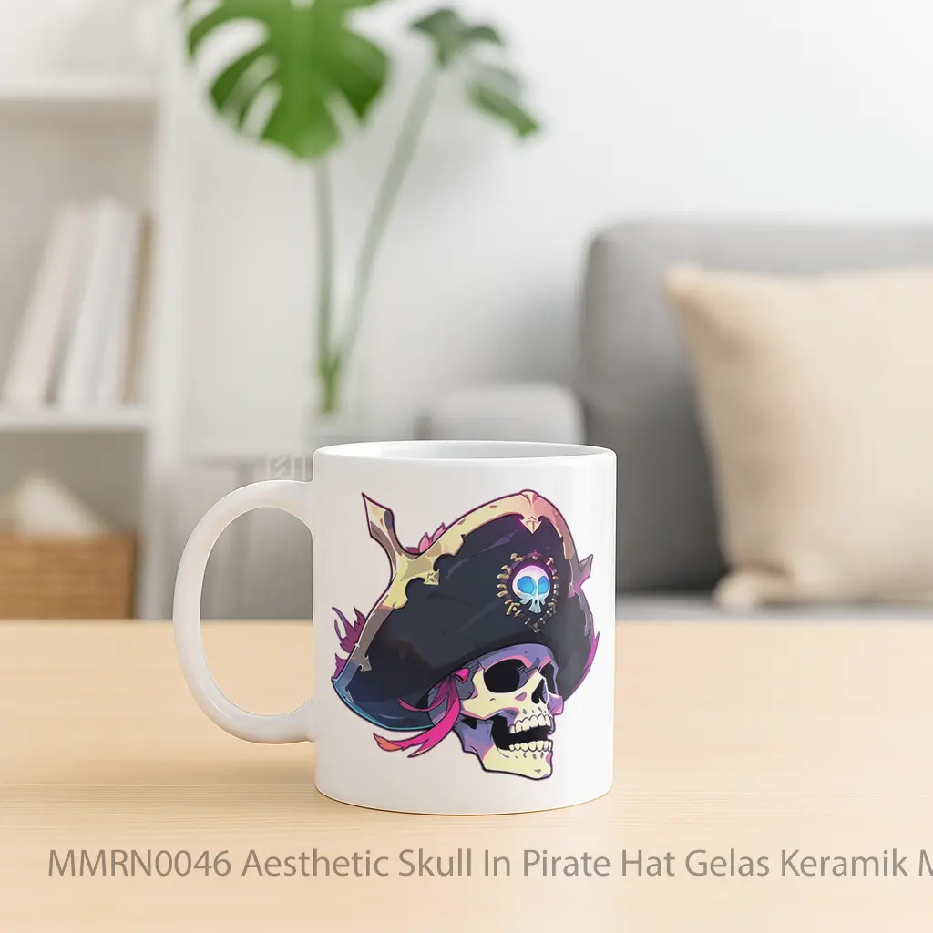 Aesthetic Skull In Pirate Hat Gelas Keramik Mug - Sudut 2