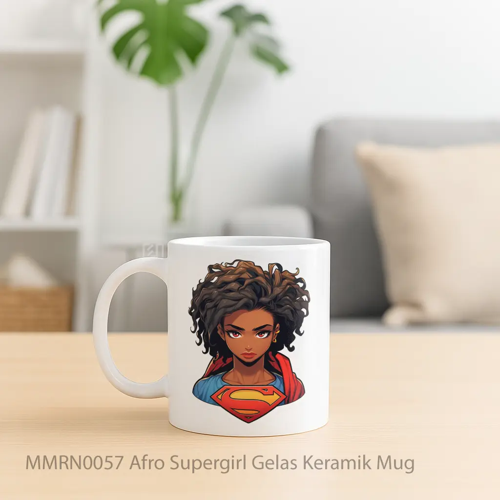 Afro Supergirl Gelas Keramik Mug - Sudut 2