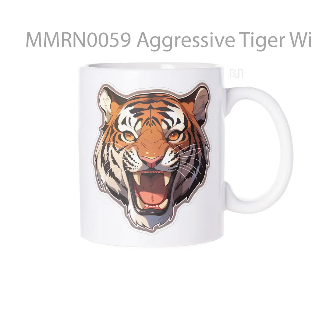 Aggressive Tiger With Open Mouth Gelas Keramik Mug