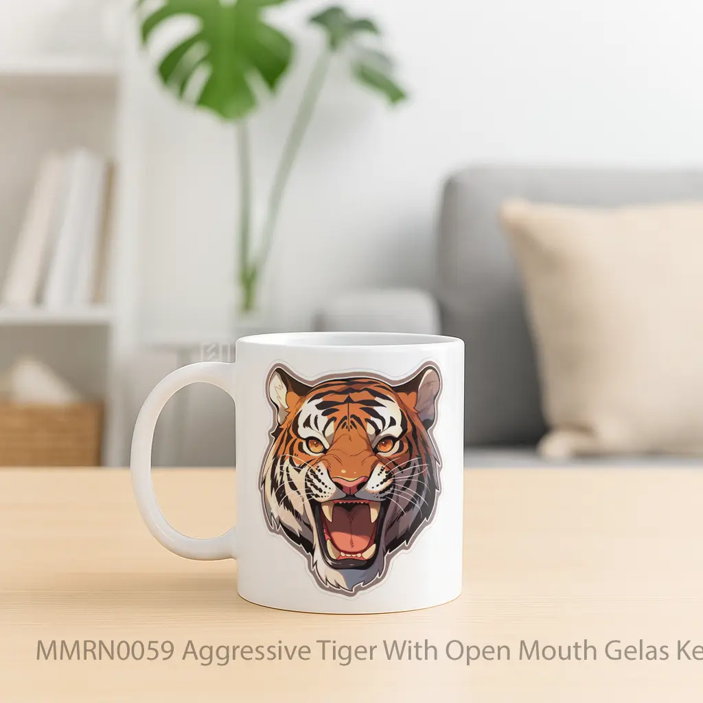 Aggressive Tiger With Open Mouth Gelas Keramik Mug - Sudut 2