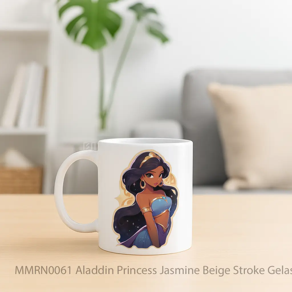 Aladdin Princess Jasmine Beige Stroke Gelas Keramik Mug - Sudut 2