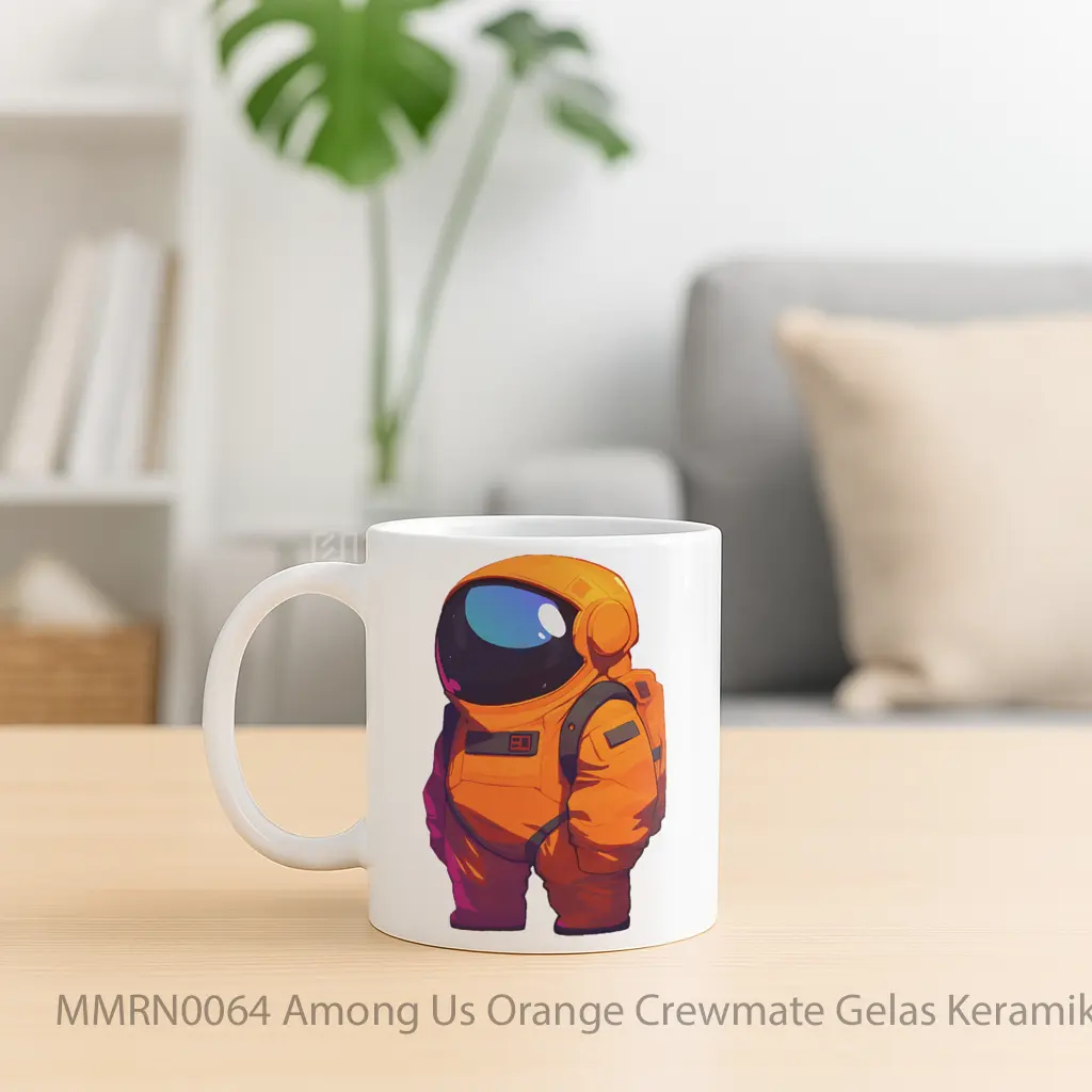 Among Us Orange Crewmate Gelas Keramik Mug - Sudut 2