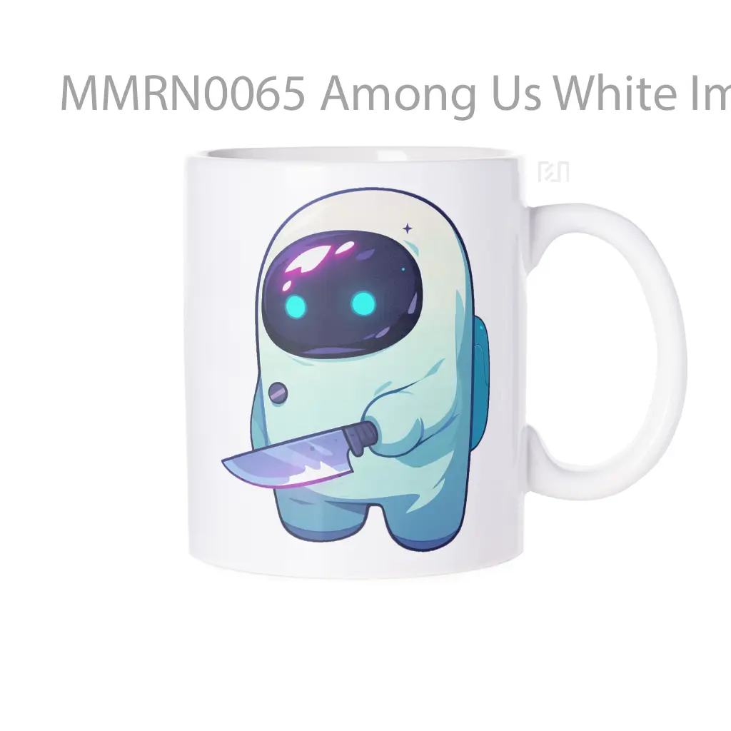 Among Us White Impostor With Knife Gelas Keramik Mug
