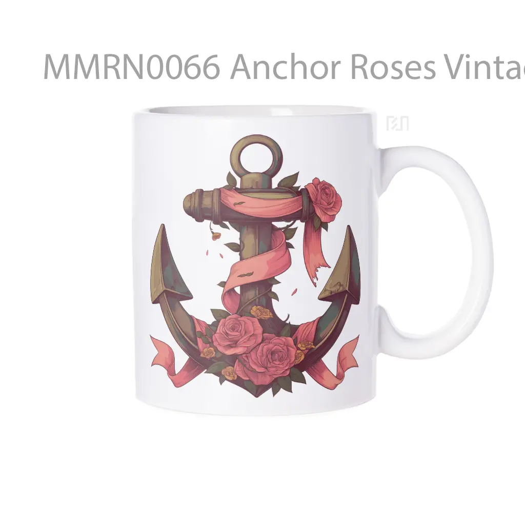 Anchor Roses Vintage Tattoo Gelas Keramik Mug