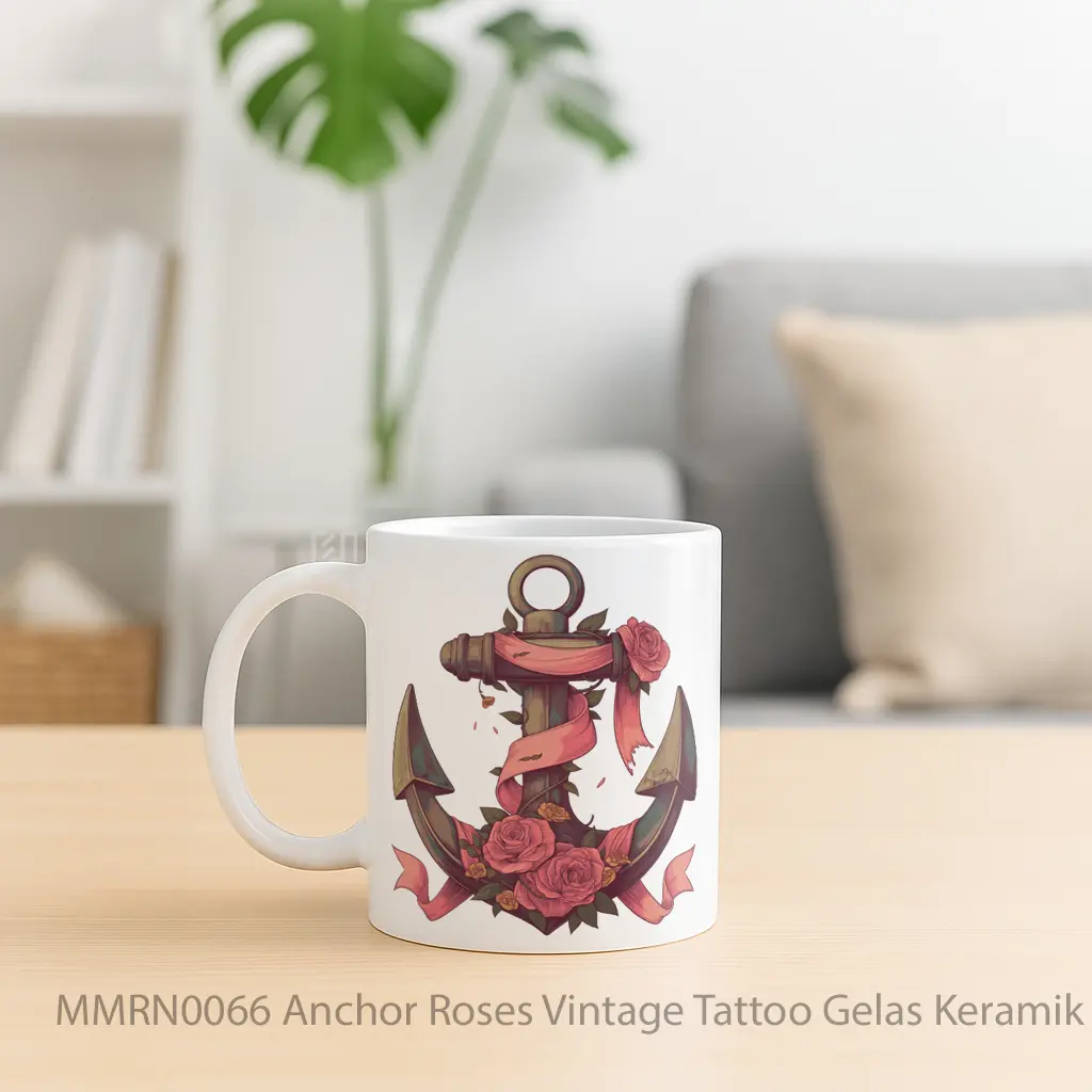 Anchor Roses Vintage Tattoo Gelas Keramik Mug - Sudut 2