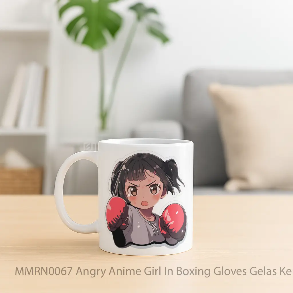 Angry Anime Girl In Boxing Gloves Gelas Keramik Mug - Sudut 2