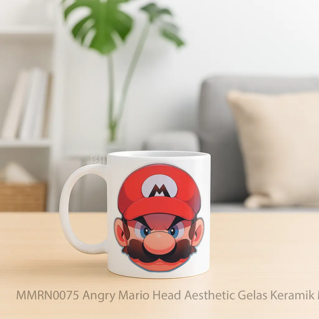 Angry Mario Head Aesthetic Gelas Keramik Mug - Sudut 2