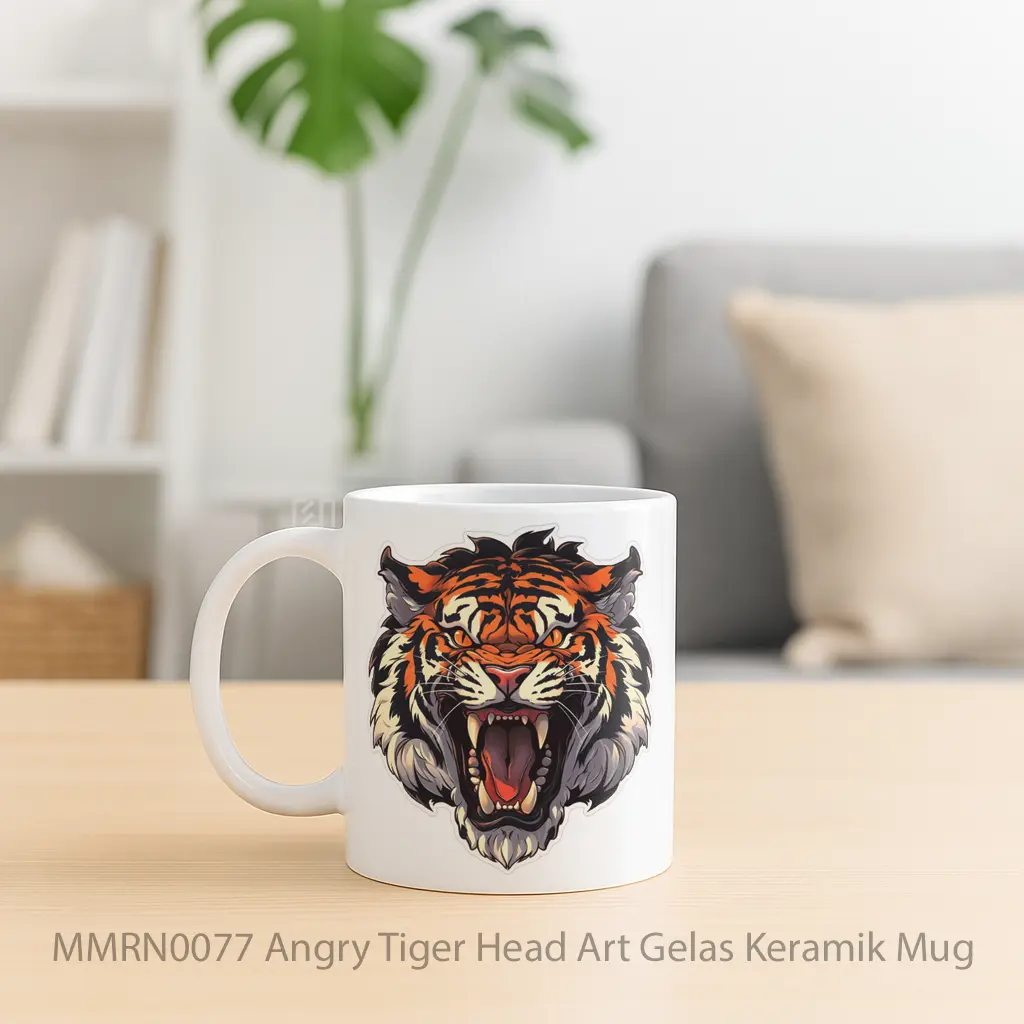Angry Tiger Head Art Gelas Keramik Mug - Sudut 2