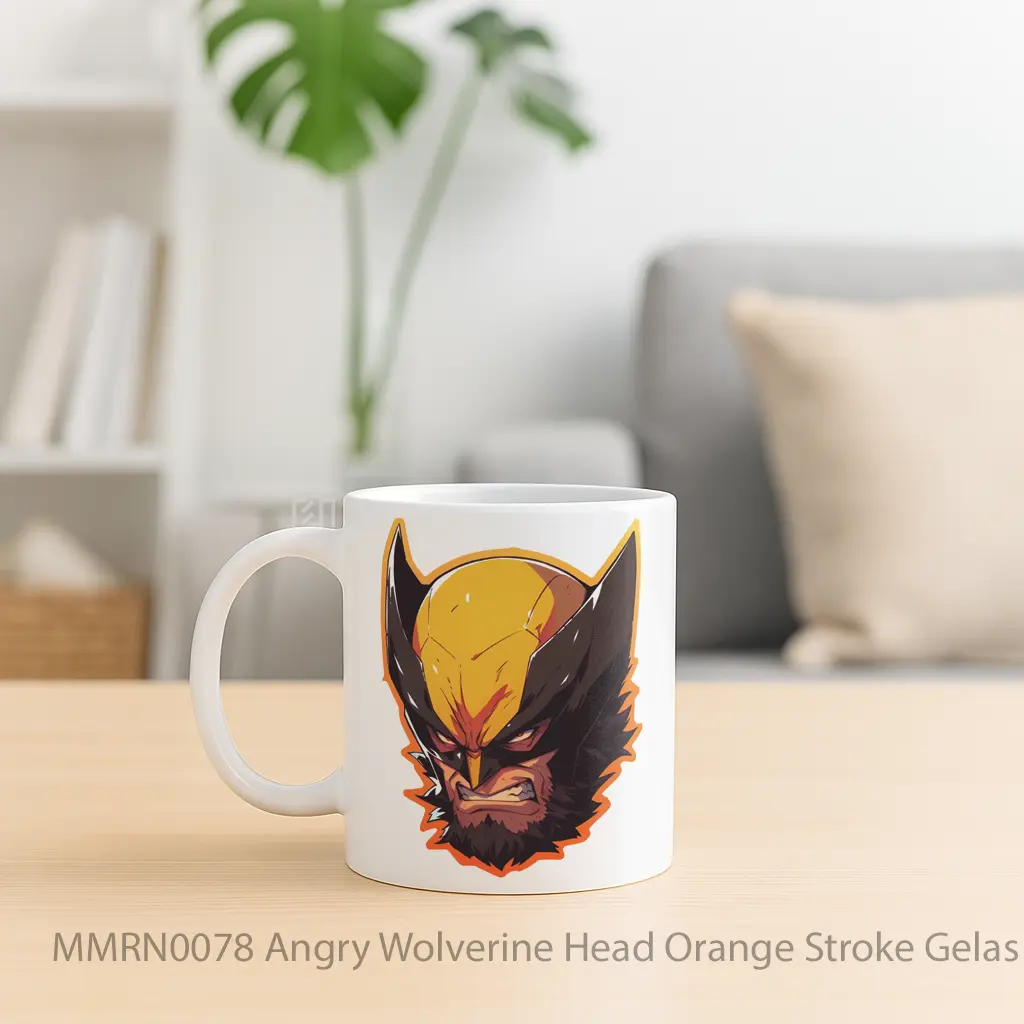 Angry Wolverine Head Orange Stroke Gelas Keramik Mug - Sudut 2