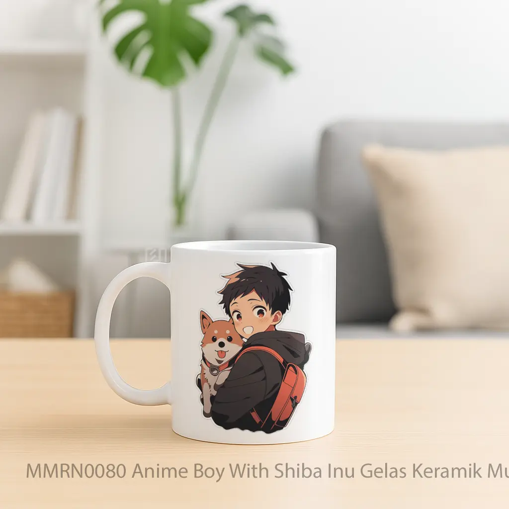 Anime Boy With Shiba Inu Gelas Keramik Mug - Sudut 2