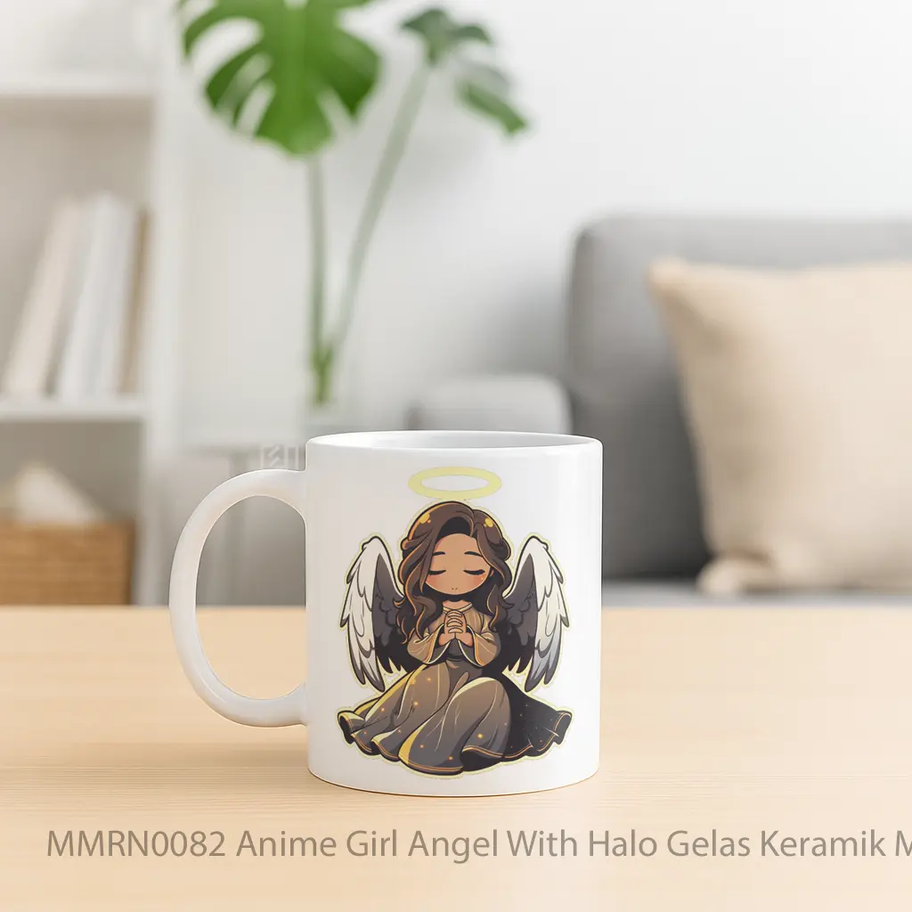 Anime Girl Angel With Halo Gelas Keramik Mug - Sudut 2