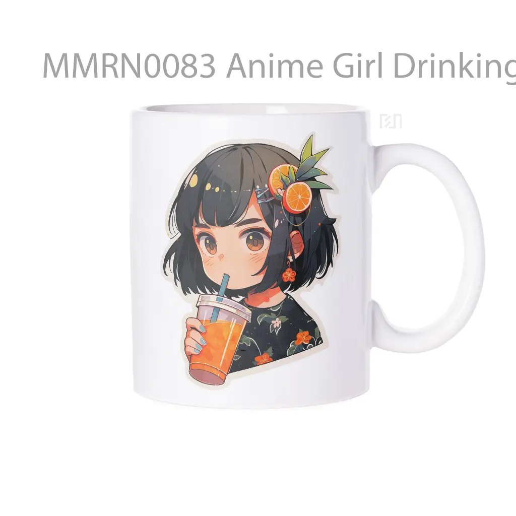 Anime Girl Drinking Orange Juice Gelas Keramik Mug