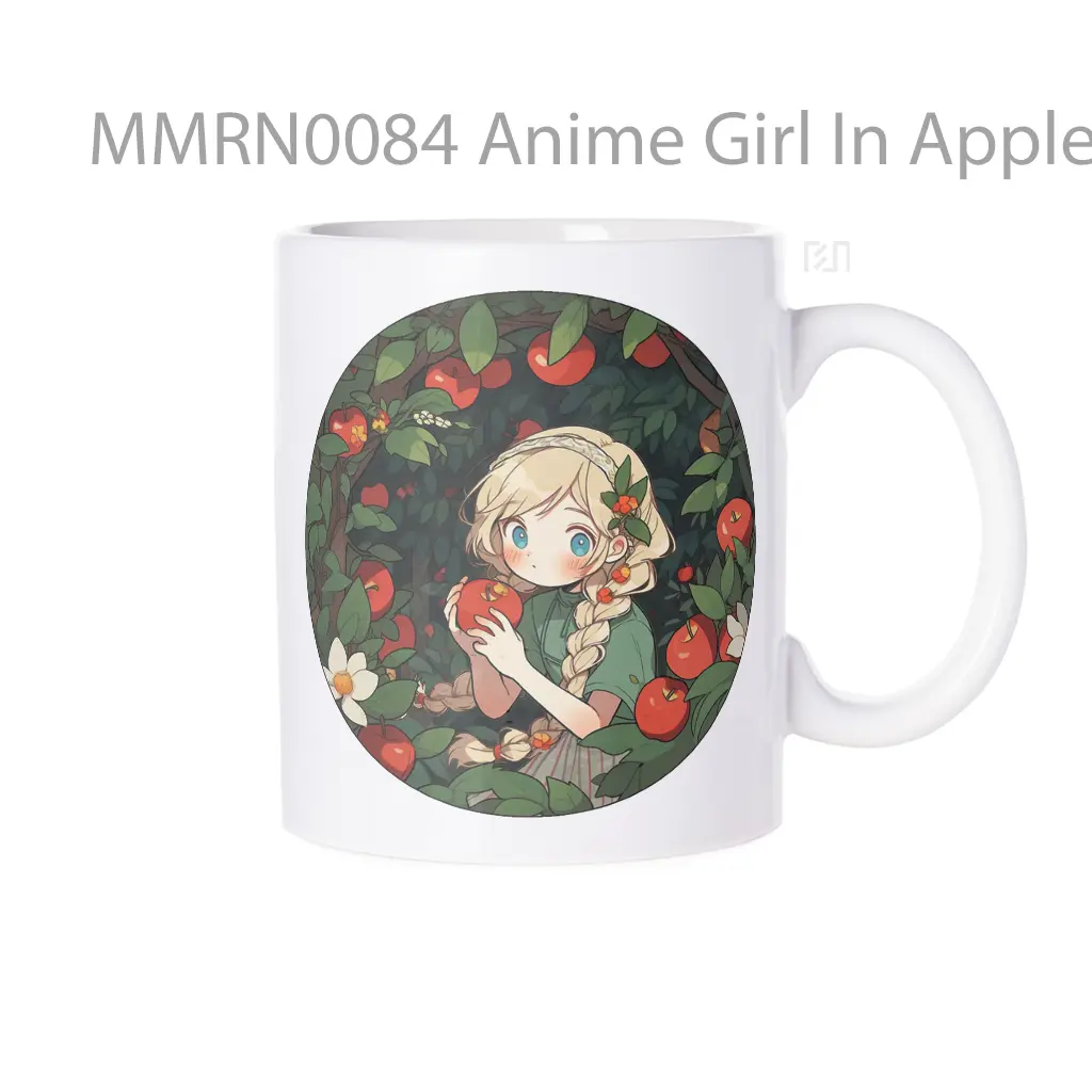 Anime Girl In Apple Orchard Round Gelas Keramik Mug