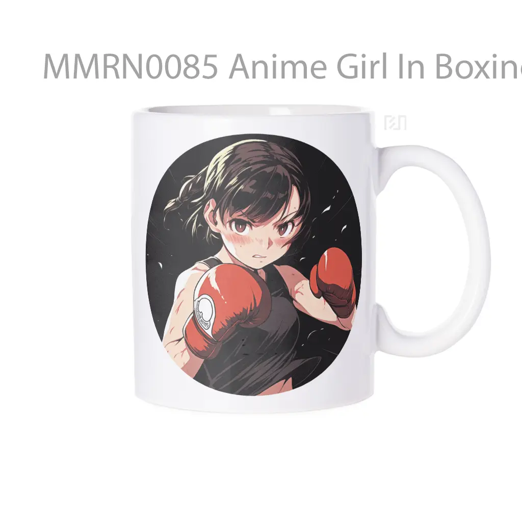 Anime Girl In Boxing Gloves Round Gelas Keramik Mug