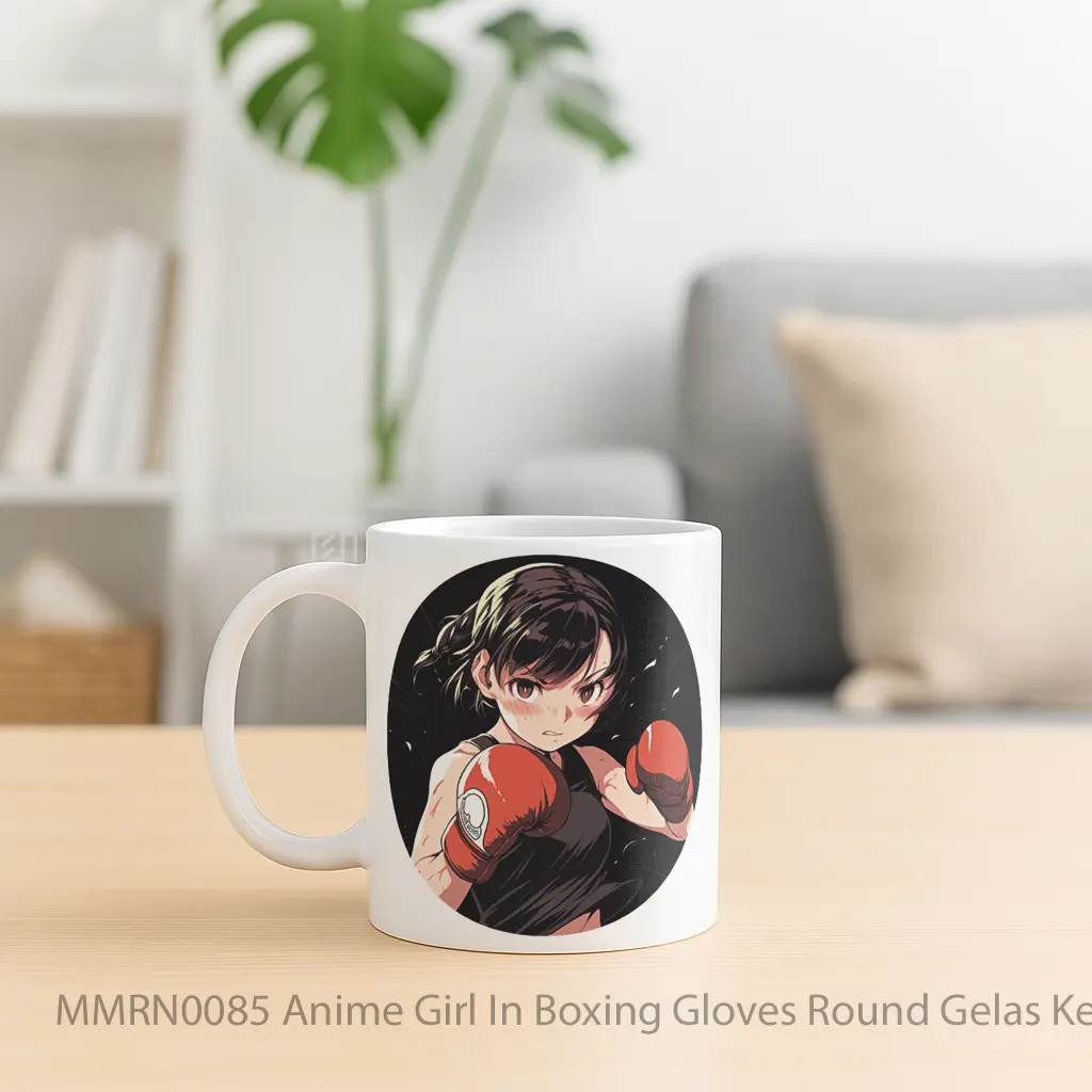 Anime Girl In Boxing Gloves Round Gelas Keramik Mug - Sudut 2