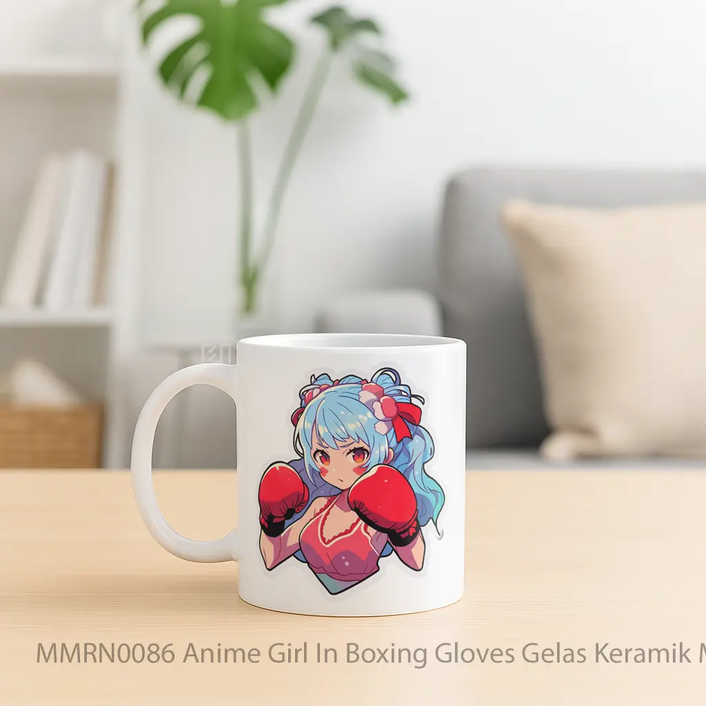 Anime Girl In Boxing Gloves Gelas Keramik Mug - Sudut 2
