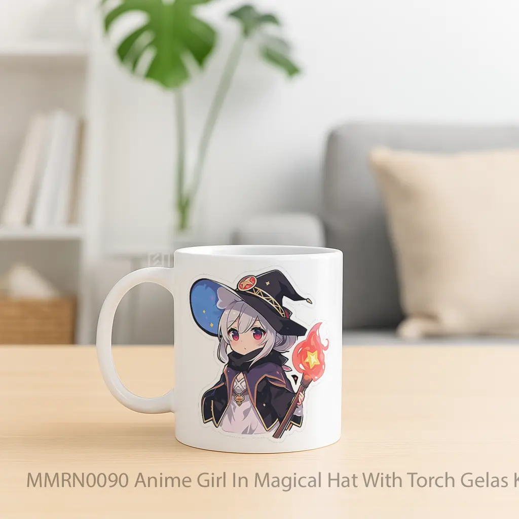 Anime Girl In Magical Hat With Torch Gelas Keramik Mug - Sudut 2