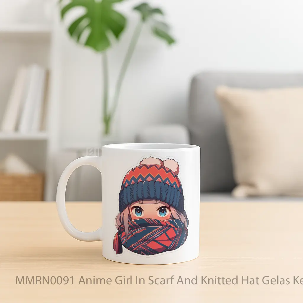 Anime Girl In Scarf And Knitted Hat Gelas Keramik Mug - Sudut 2