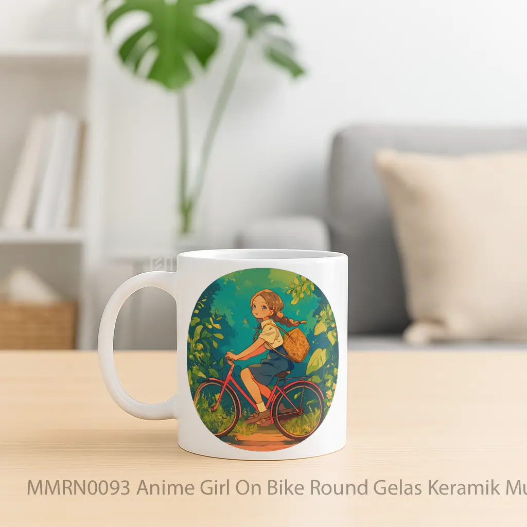 Anime Girl On Bike Round Gelas Keramik Mug - Sudut 2