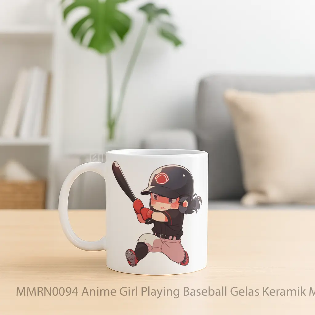 Anime Girl Playing Baseball Gelas Keramik Mug - Sudut 2