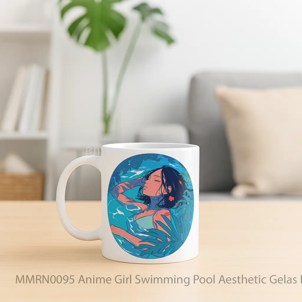 Anime Girl Swimming Pool Aesthetic Gelas Keramik Mug - Sudut 2