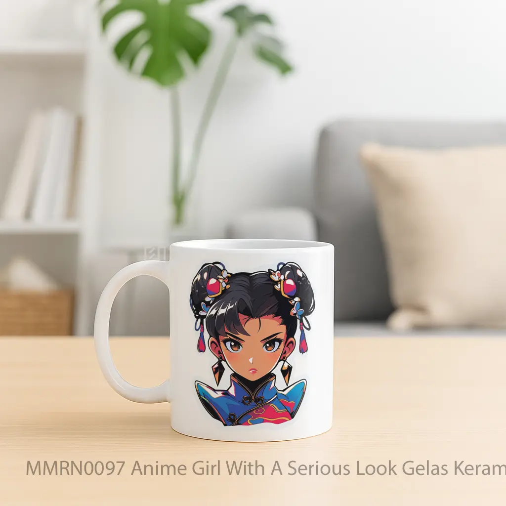 Anime Girl With A Serious Look Gelas Keramik Mug - Sudut 2