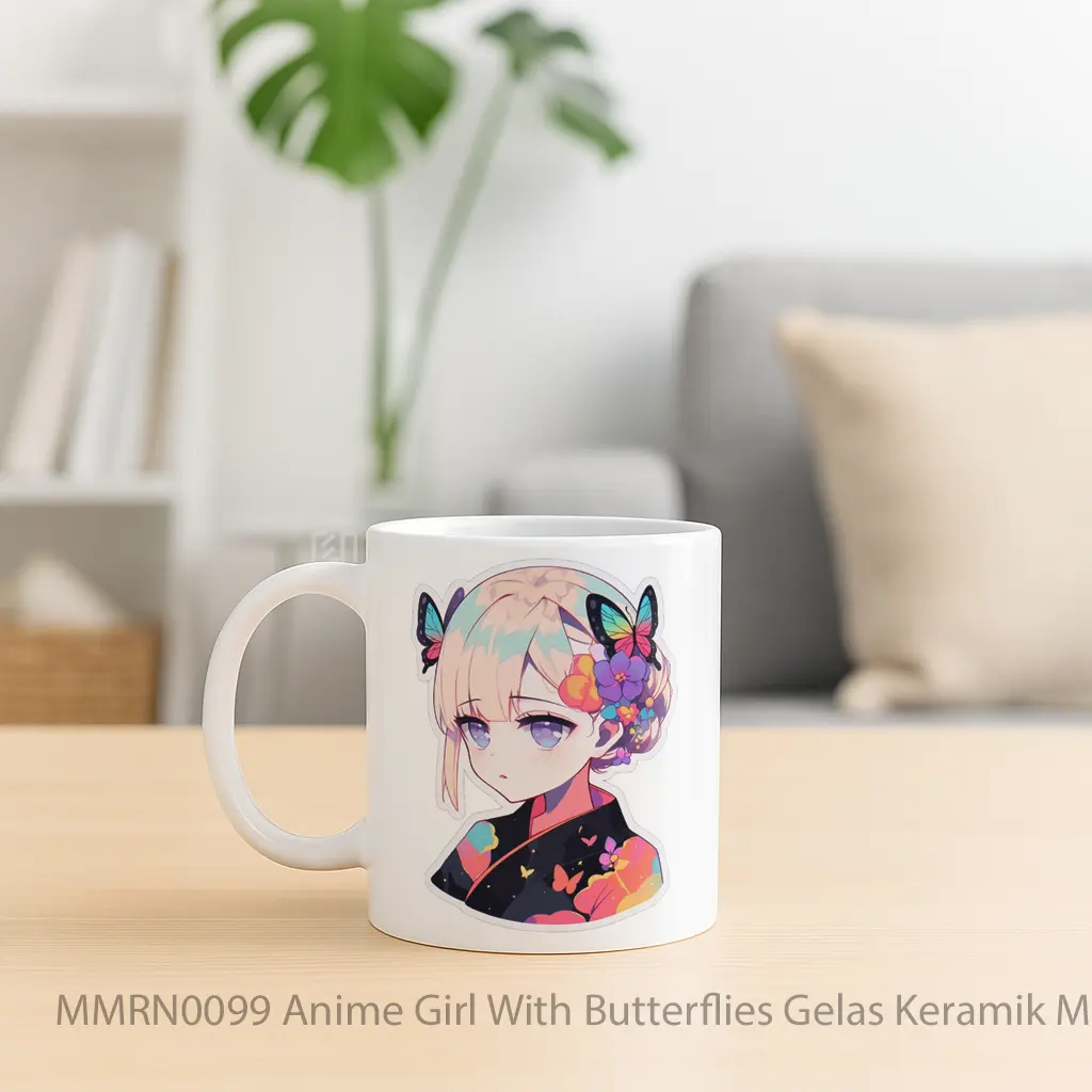 Anime Girl With Butterflies Gelas Keramik Mug - Sudut 2