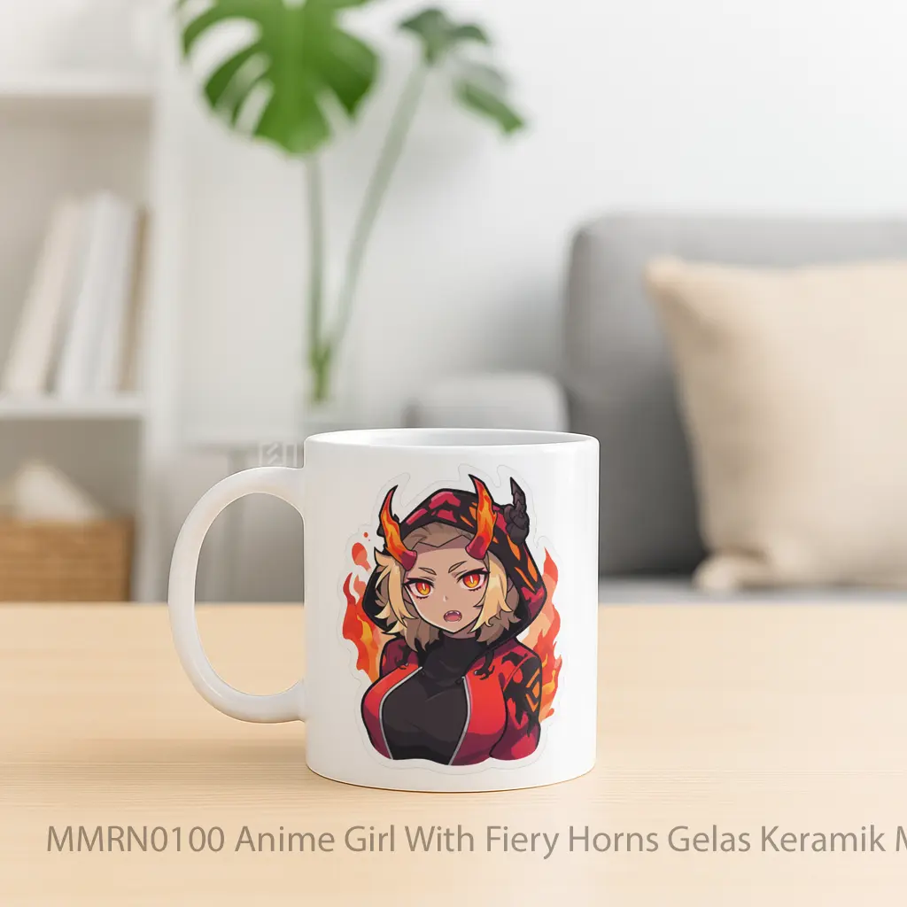 Anime Girl With Fiery Horns Gelas Keramik Mug - Sudut 2