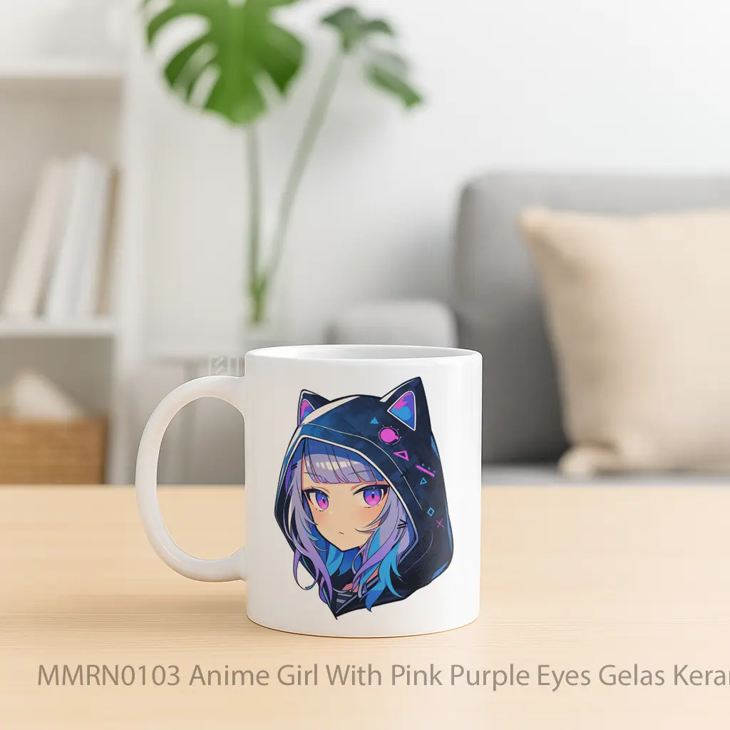 Anime Girl With Pink Purple Eyes Gelas Keramik Mug - Sudut 2