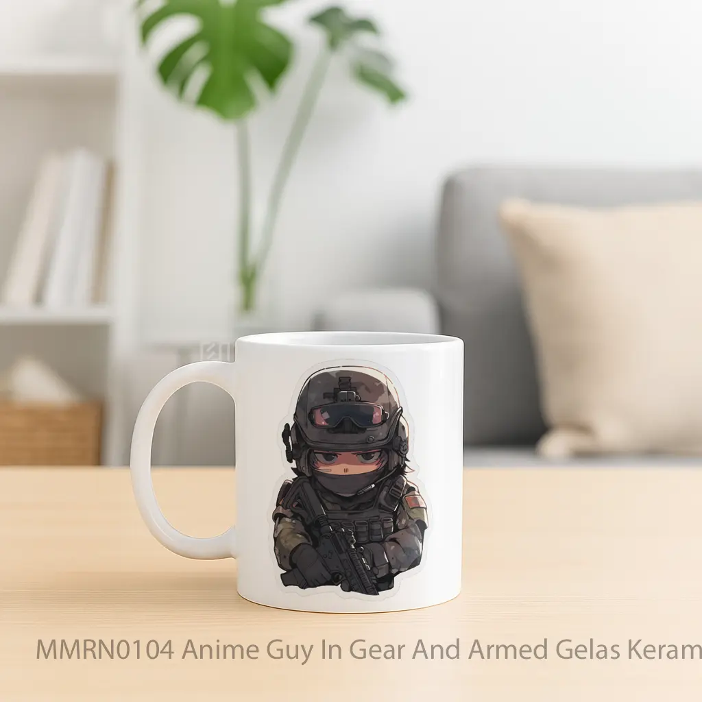 Anime Guy In Gear And Armed Gelas Keramik Mug - Sudut 2