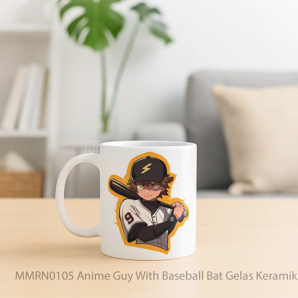 Anime Guy With Baseball Bat Gelas Keramik Mug - Sudut 2