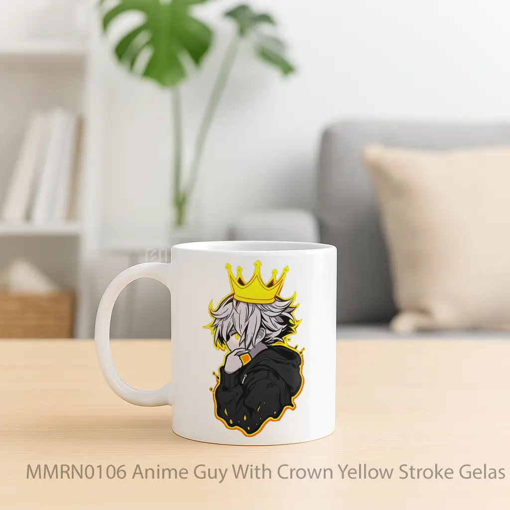Anime Guy With Crown Yellow Stroke Gelas Keramik Mug - Sudut 2