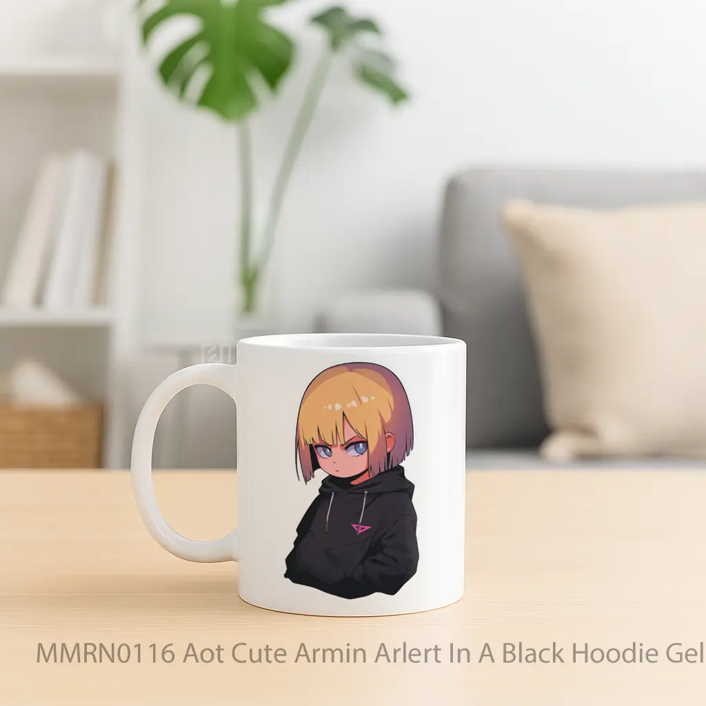 Aot Cute Armin Arlert In A Black Hoodie Gelas Keramik Mug - Sudut 2